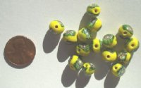 15 8mm Round Yellow with Green Red Millefiore